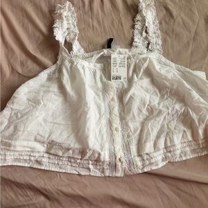 H&M White Lace Trim Blouse